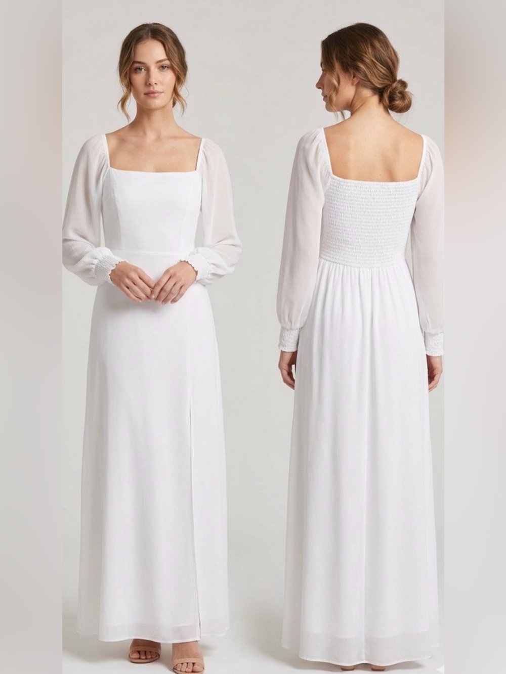 Baltic Born Giselle Long Sleeve Maxi Dress with Slit White Size Large